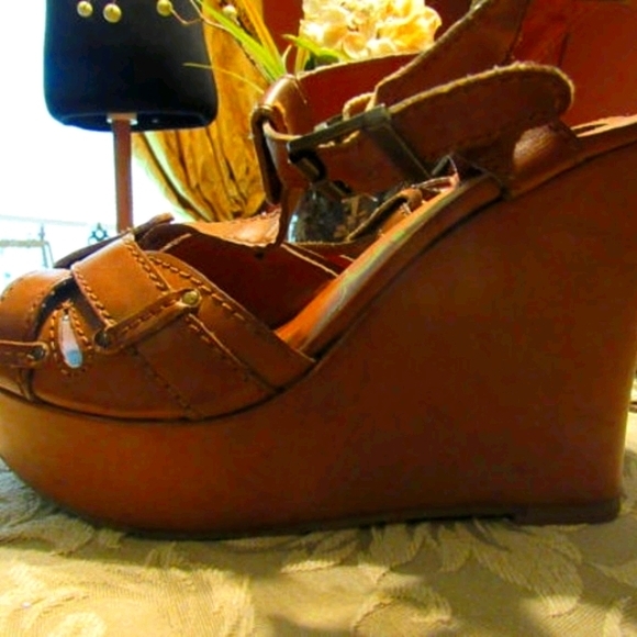🤎 Fantastic Vintage Dark Tan Genuine Leather Mega Platform Sandal - Size 7.5 - Picture 2 of 6